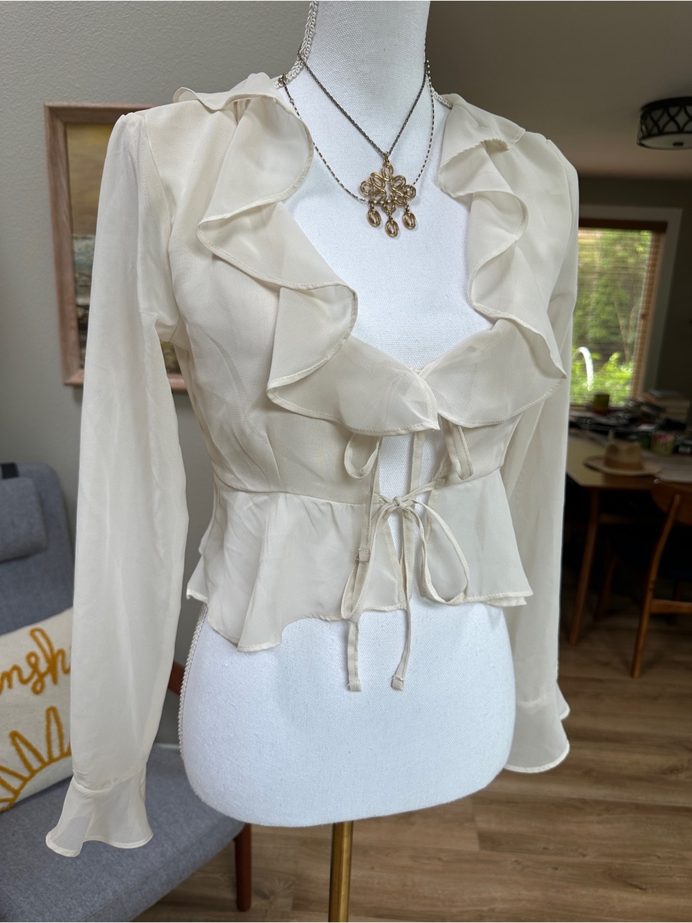 New with tags boho renaissance poet fairy Cream Ruffle Tie-Front Blouse